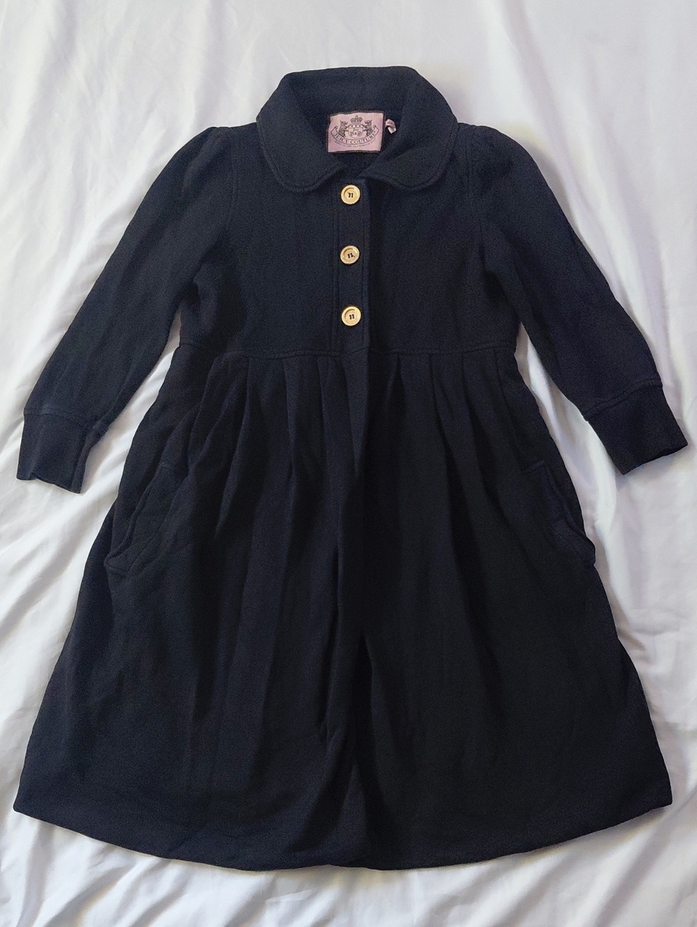 Y2k Vintage Juicy Couture Babydoll Black Cotton Fleece 3/4 Sleeve Dress Coat S